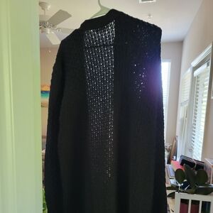 Pact Organic black Women's Black Lattice-Knit Long Cardigan XL